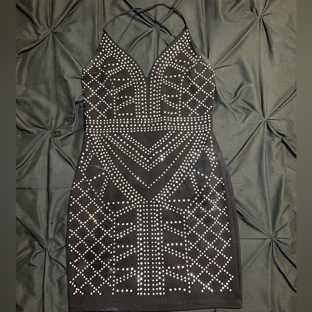 Windsor Rhinestone Studded Bodycon Dress - Black